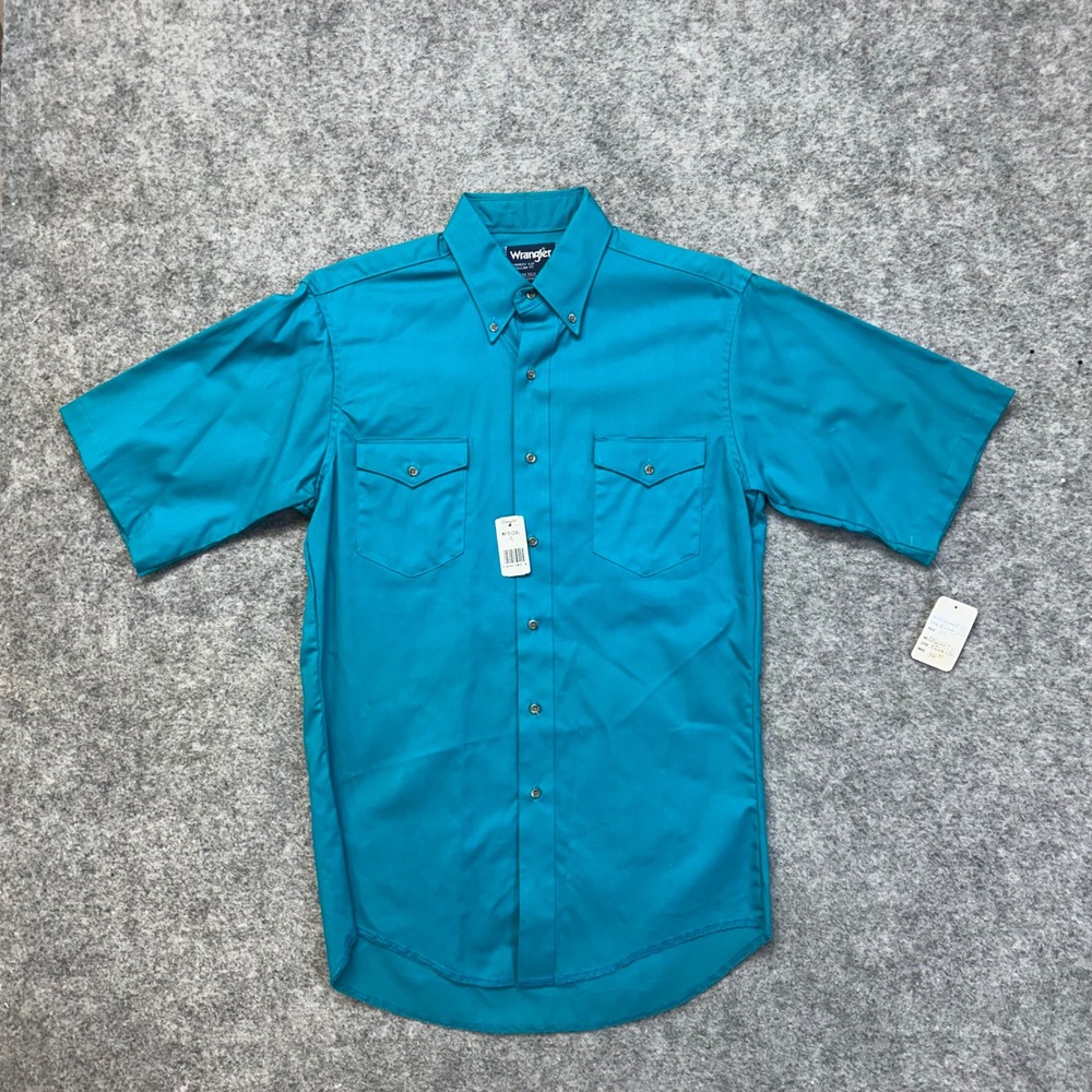 Wrangler Western Shirt Mens 15 Teal New Cowboy Cut Short Sleeve Button Up